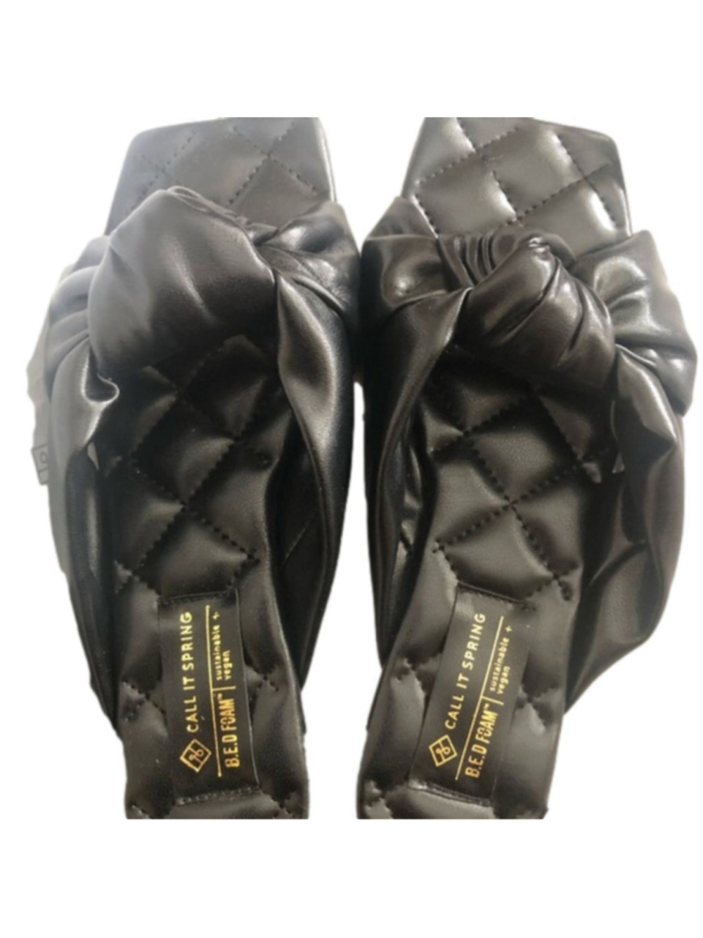 NWT Call It Spring Black Quilted Knot Slide Sandals Vegan Size 7 - Picture 9 of 9